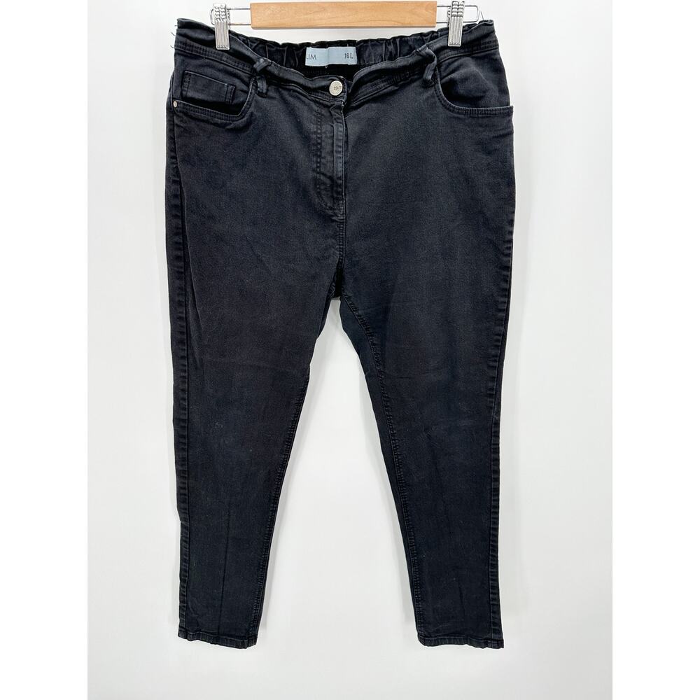 Anthology Jeans Women 16 LONG Black Denim Slim Stretch Waist Pockets